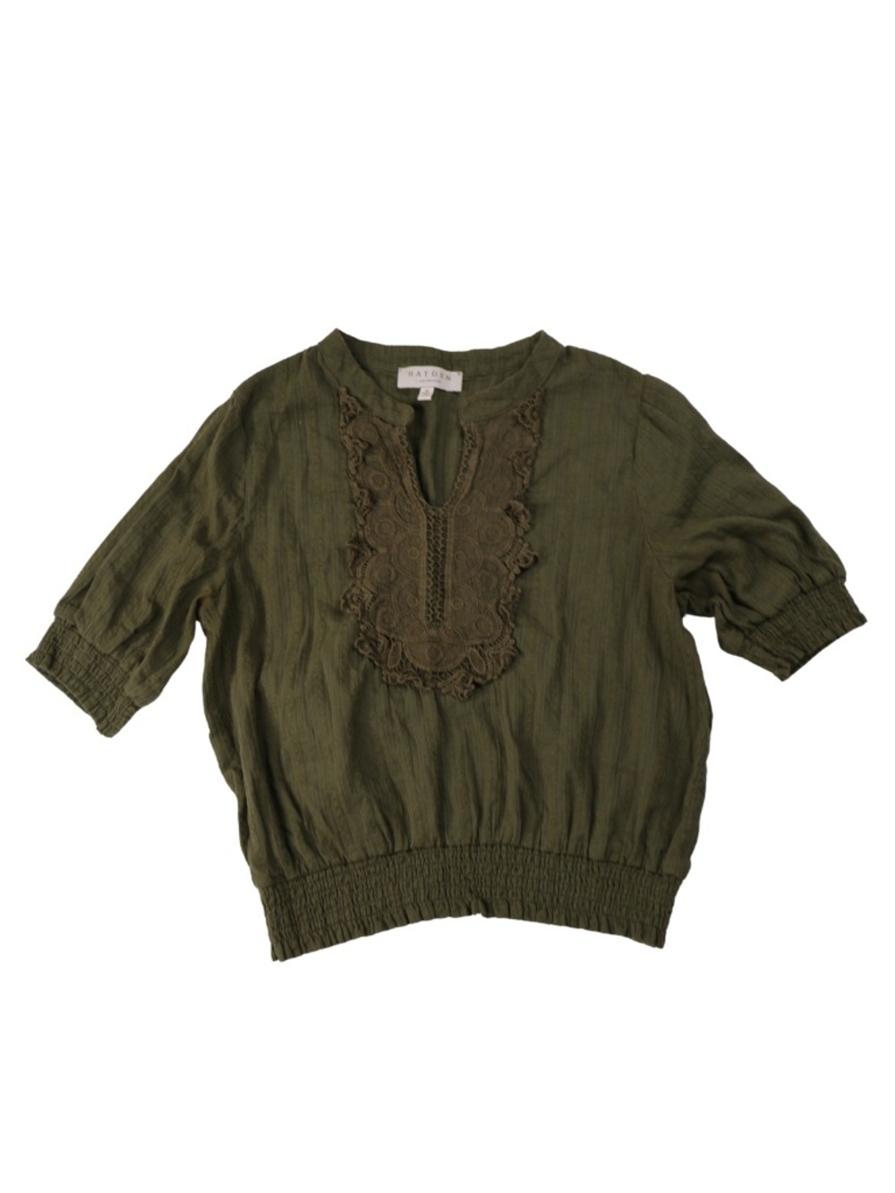 Hayden Los Angeles Olive Green Boho Lace Bib Blouse Womens Medium